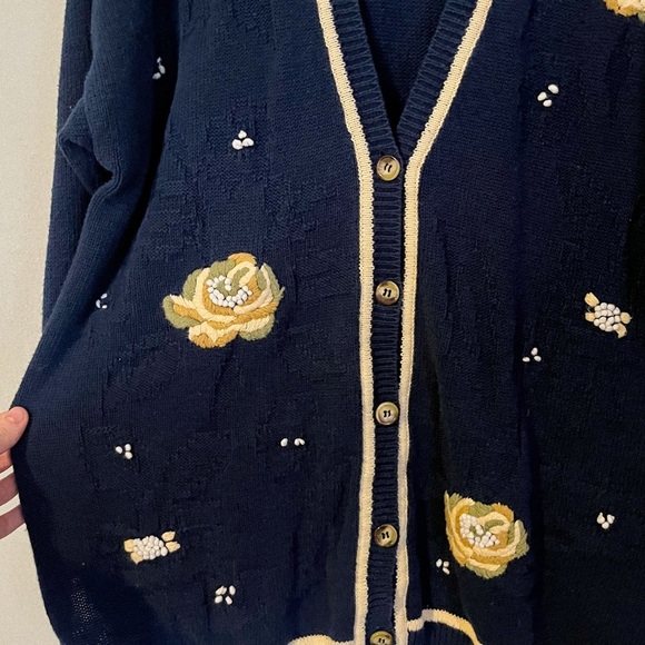 The Villager Vintage Navy Floral Embroidered Cardigan - Picture 3 of 4